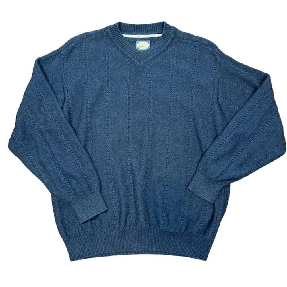 Tommy‎ Bahama 100% Cotton Sweater Light Knit Navy Blue V-Neck Men's Medium